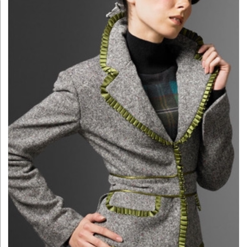 L.A.M.B. Tweed Peplum Blazer Green Trim (6)